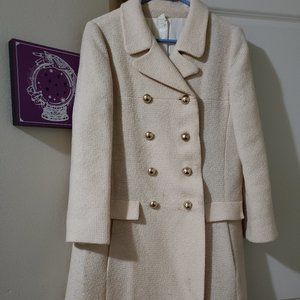 VINTAGE 50's Wool Double-Breasted Pea Coat in Cream with Gold Buttons